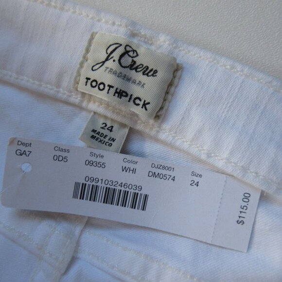 NWT J.Crew 8" Toothpick in White Stretch Skinny Ankle Jeans 24 $115 - Picture 3 of 3